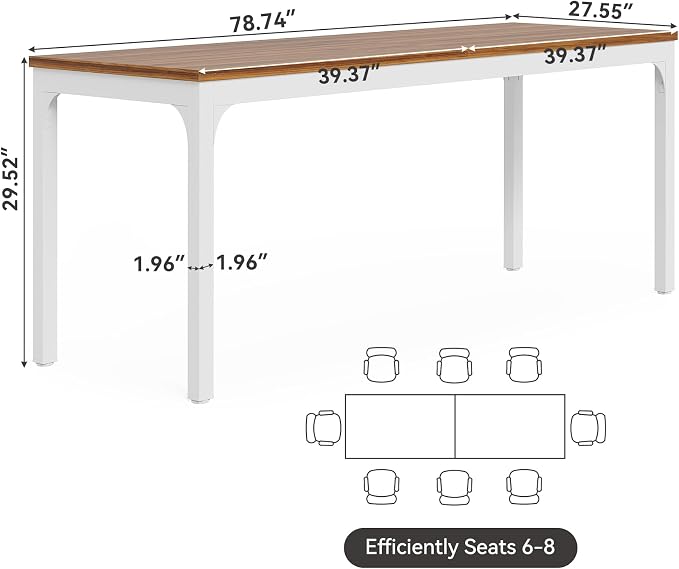 LITTLE TREE 78.7-Inch Ultra Long Double Desk, Writing Gaming Work Computer Two-Person Desk for Home Office, Walnut + White