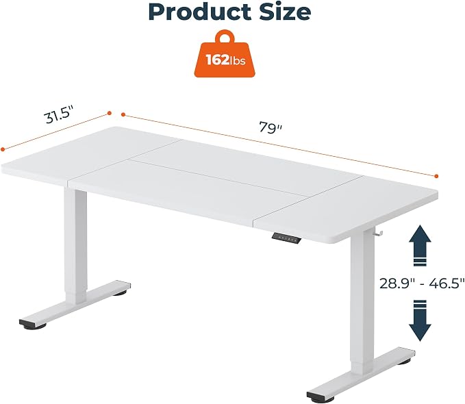 Adjustable Standing Desk, Large 79x31 Inches Standing Desk with Cable Management, Height Adjustable Home Office Computer Desk 2 Box Packaging with Memory Preset& Cup Holder, White