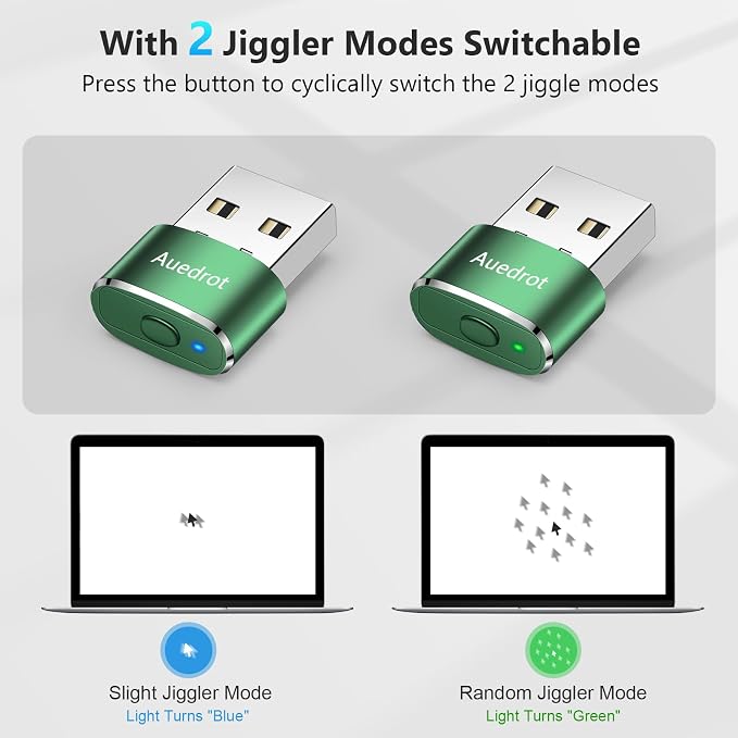 Auedrot USB Mouse Mover with Switch Button, Automatic Mouse Jiggler with 2 Modes, Plug & Play, Keep Computer/Laptop Awake, Green