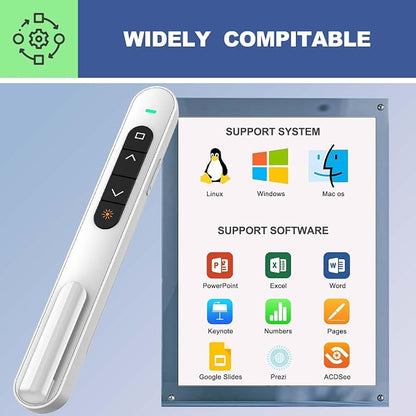 QUI Presentation Clicker with Volume Control, 2.4GHz USB Wireless Presenter Remote, PowerPoint Clicker Slide Advancer Compatible with Mac, Windows, Google Slides, Keynote
