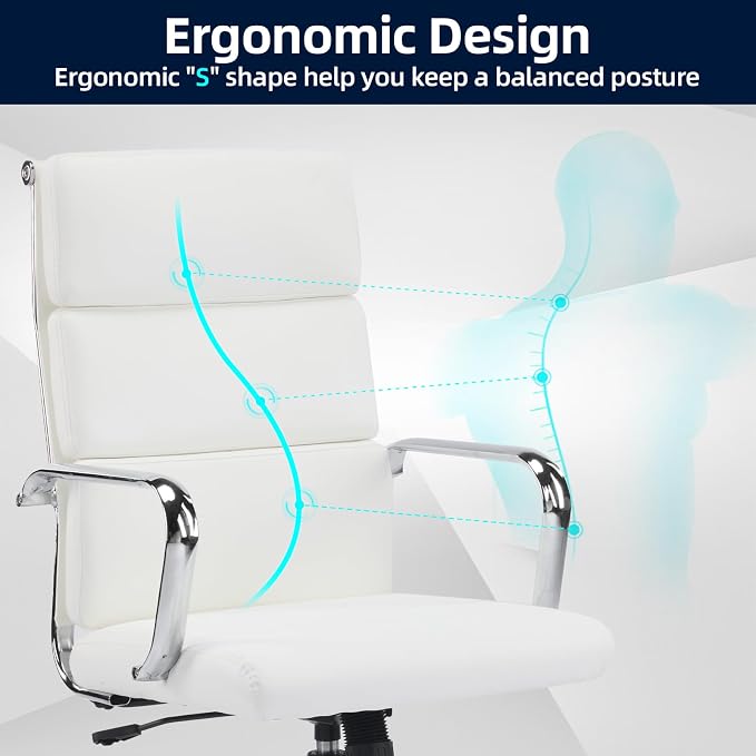 Office Chair, Ergonomic Executive Conference Room Chairs, Ribbed Leather Desk Chair with Lumbar Support, Adjustable Height Mid-Back Swivel Chair with Padded Seat