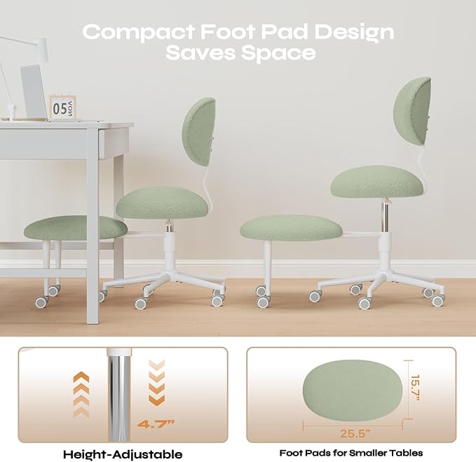 Pinmoco Ergonomic Cross Legged Office Chair with Wheels, ADHD Chair for Adults, Meditation Chair, Yoga Office Chair, Comfortable Back Support, Height Adjustable,Small Spaces, Teddy Fabric, Green