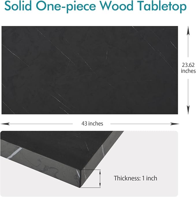 Kaboon 43x24 inches Tabletop, Solid One-Piece Desktop for Sit Stand Desk, Double Desks, L Desk DIY,Wood Countertop Home or Commercial Use,1 inch Thick, Could Atlas/Black Marble, 23.62" D x 43" W