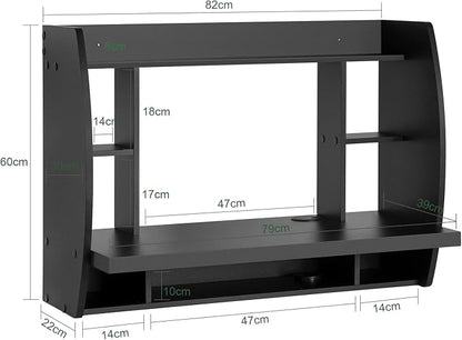 Haotian SoBuy Wall Mounted Folding Table Home Office Workstation Computer Desk with Storage Shelves Trestle Desk, Black FWT18-SCH