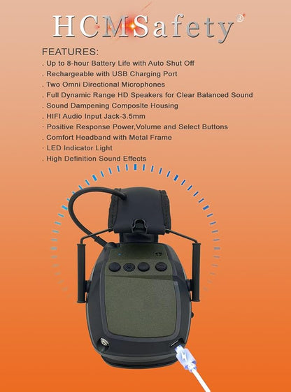 Electronic Ear Muffs - Gun Range Ear Protection, Retractable, Portable, Lightweight, Microphone Earplugs for Shooting Ear Protection