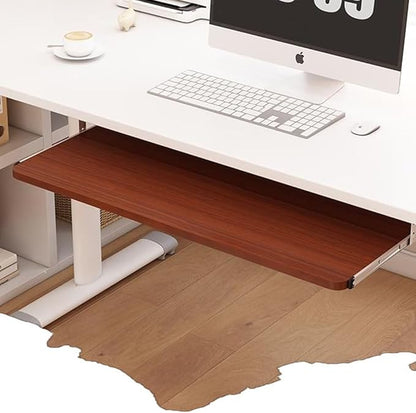 Keyboard Tray Under Desk Slide 24" 28", Pull Out Keyboard Drawer Ergonomic Keyboard Shelf, Hidden Computer Drawer Underdesk(Teak,60 * 24cm)