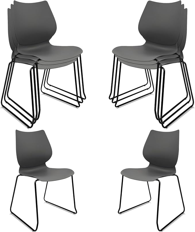 KLASIKA Stacking Waiting Room Chairs, Stacked Plastic Office Chair with Ergonomic Lumbar Support and Metal Legs for Conference School Church Guest Reception Set of 8, Grey