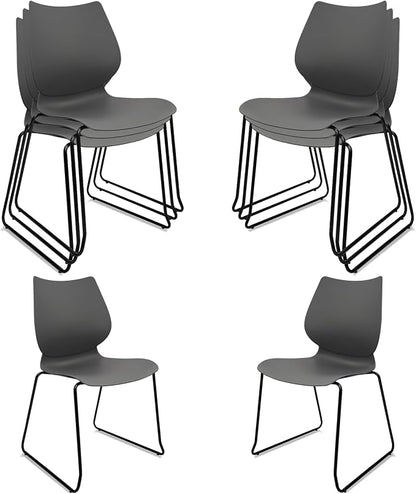 KLASIKA Stacking Waiting Room Chairs, Stacked Plastic Office Chair with Ergonomic Lumbar Support and Metal Legs for Conference School Church Guest Reception Set of 8, Grey