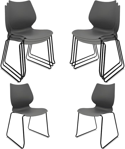 KLASIKA Stacking Waiting Room Chairs, Stacked Plastic Office Chair with Ergonomic Lumbar Support and Metal Legs for Conference School Church Guest Reception Set of 8, Grey
