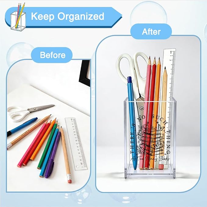 There's No Such Thing As Too Many Books Acrylic Organizer Pencil Pen Holder, Bookish Bookmark Holder, Bookworm Desk Accessories Holder for Women Teacher Reader, Graduation Gifts for Daughter