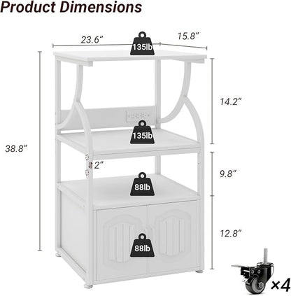Natwind 4 -Tier Rolling Printer Stand with Power Outlet,23.6"x15.8",White | Printer Table with Adjustable Open Shelf,Home Office Storage Filing Cabinet on Lockable Wheels for Printer,Scanner and Files