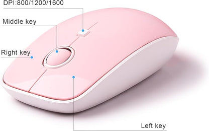 Pink Keyboard and Mouse Wireless, Keyboard for Long Nails, Typewriter Style Pink Keyboard with Round Keys, 2.4GHz Cute Bubble Full Size Keyboard and Mouse Combo with Number Pad for PC Laptop Desktop