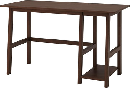NELYE Solid Wood Computer Desk - 52" W x 24" D Modern Minimalist Table with Shelf，Sturdy Computer Workstation for Home Office, Walnut