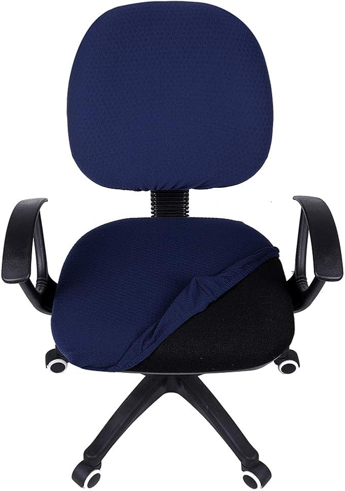 Smiry Stretch Jacquard Office Computer Chair Covers, Removable Washable Universal Desk Rotating Chair Slipcovers Protector, Seat + Backrest Cover, Navy Blue