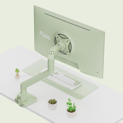 Pixio PS1S Wave Mint Green Single Monitor Arm Stand Desk Mount - Fits up to 32 inches Monitors and up to 19.8lbs. VESA Compatibility and Integrated Cable Management