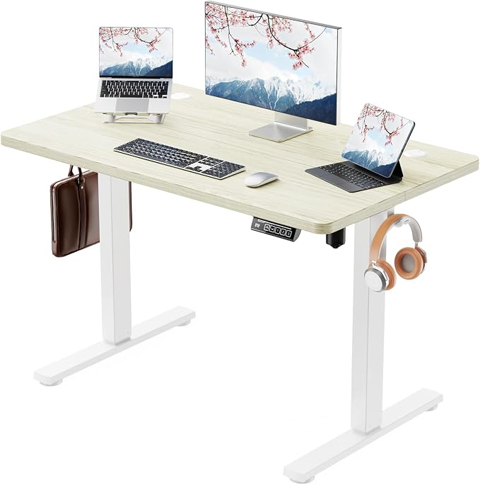 Standing Desk Electric Height Adjustable Desk 39.37 x 23.6 Inches Sit Stand up Desk, Computer Home Office Desk Memory Preset with Two-Piece Desktop (Natural, 40 * 24 Inch)