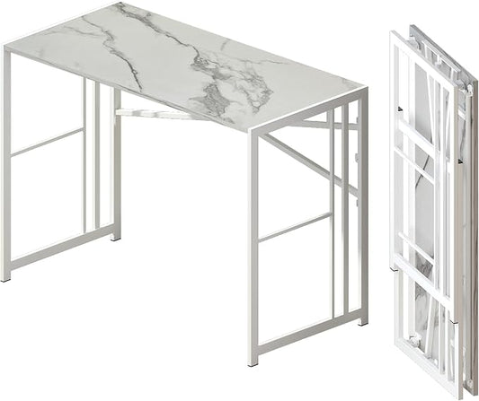 Lutown-Teen Folding Computer Desk 40 inch Writing Gaming Computer Camping Desk, No Assembly Required Home Office Table, White Marble