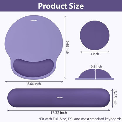 Sushret Mouse Pad and Keyboard Wrist Rest, 3-in-1 Gel Memory Foam Ergonomic Mouse Pad with Wrist Rest Set, Gaming Mousepad Arm Cushion Support for Computer Office Desk Accessories Cute Setup, Purple