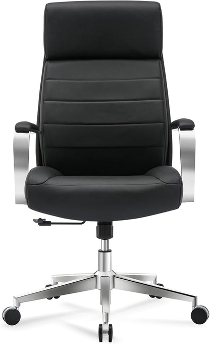 Realspace® Modern Comfort Modee Vegan Leather High-Back Executive Office Chair, Black/Chrome, BIFMA Compliant