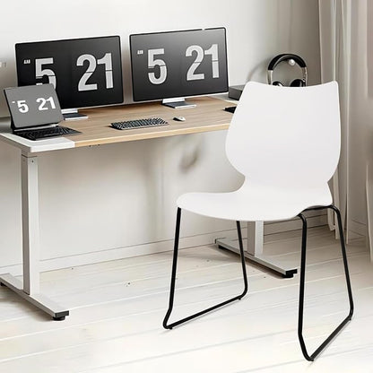 KLASIKA Stackable Waiting Room Chair, Stacking Office Chair with Ergonomic Lumbar Support and Metal Legs, Plastic Desk Chairs for Conference School Church Guest Reception Set of 4, White