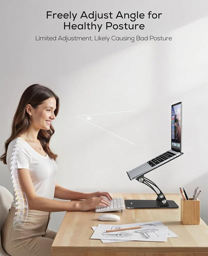 Nulaxy Fully Adjustable Laptop Stand for Desk, Dual Foldable Computer Riser with Heat-Vent, Ergonomic Notebook Holder Portable Office Accessories Compatible with Most Laptops, Black