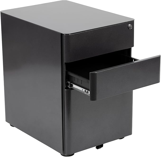 Flash Furniture Warner Modern 3-Drawer Mobile Locking Filing Cabinet with Anti-Tilt Mechanism and Hanging Drawer for Legal & Letter Files, Black
