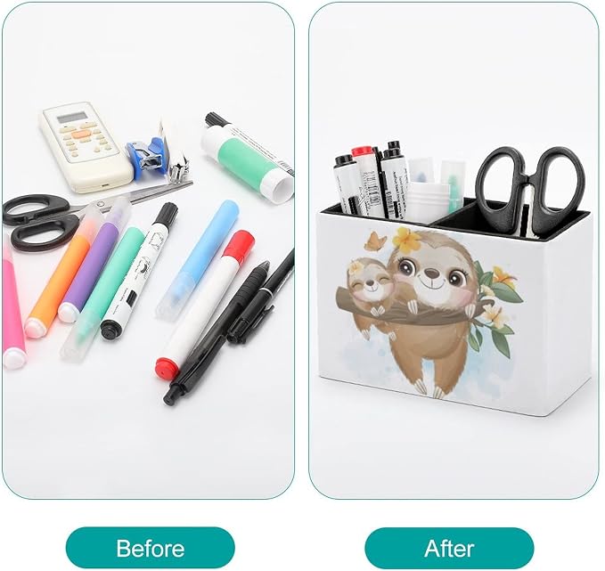 Niapessel Pencil Holder for Desk, Cute Little Sloth Pen Holder Storage Desktop Pen Organizer Desk Pencil Organizer Makeup Brush Holder for Office School College Leather