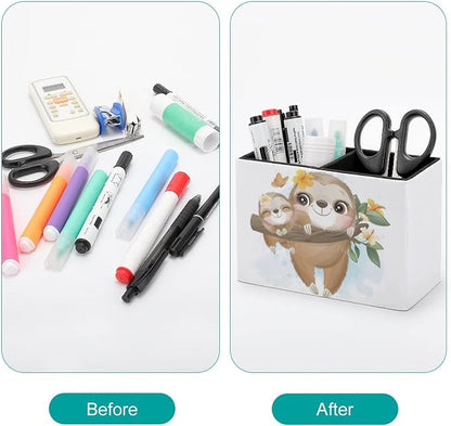 Niapessel Pencil Holder for Desk, Cute Little Sloth Pen Holder Storage Desktop Pen Organizer Desk Pencil Organizer Makeup Brush Holder for Office School College Leather