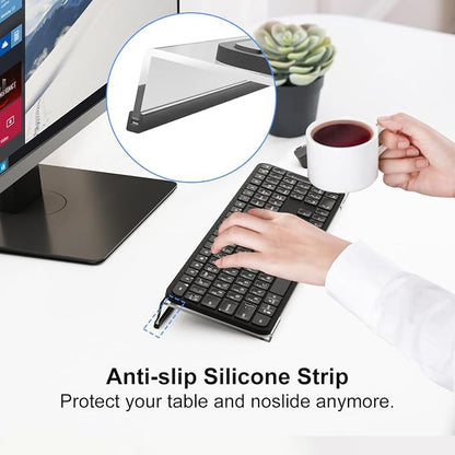 Suptek 16.9"x5.7" Clear Acrylic Tilted Computer Keyboard Stand for Easy Ergonomic Typing, Keyboard Tray Holder Silicone Anti-Slip Case for Office Desk, Home, School, A001