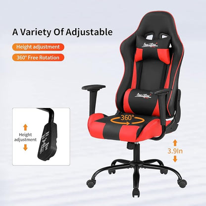 Gaming Chair Office Chair Desk Chair with Lumbar Support Headrest Armrest Task Rolling Swivel Ergonomic E-Sports Adjustable PC Gamer Chair (Red)