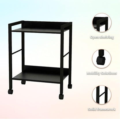 Small Printer Stand with Storage, 2-Tier Minimalist Printer Table, Rolling Cart for Home Office, Fits Small Desktop Printers, Scanner, Fax Machine.Size:17 "L × 12" W × 22" H,Black