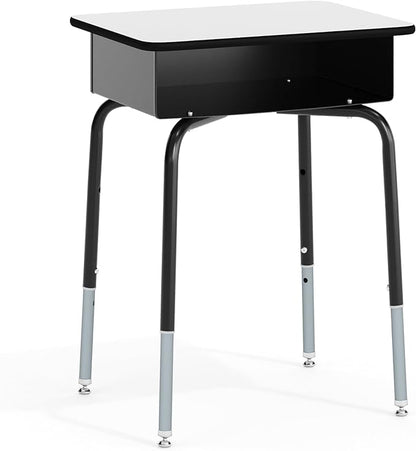 Flash Furniture Billie Open Front Student Desk for Classrooms or Remote Learning, Height Adjustable School Desk with Metal Book Box, Gray/Black