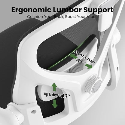 Soohow Office Chair, Ergonomic Office Mesh Desk Chair with Adjustable Back Support, High Back Comfy Computer Swivel Chair with Headrest, Lumbar Support for Study Room, Gaming and Office, White Black