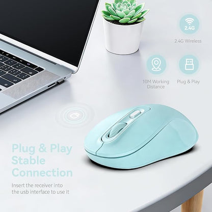Wireless Mouse, 2026 New Model, Silent Click Ergonomic Design, Portable, 4 Buttons, Adjustable DPI (800/1200/1600), for Laptop/PC/Office (Blue)
