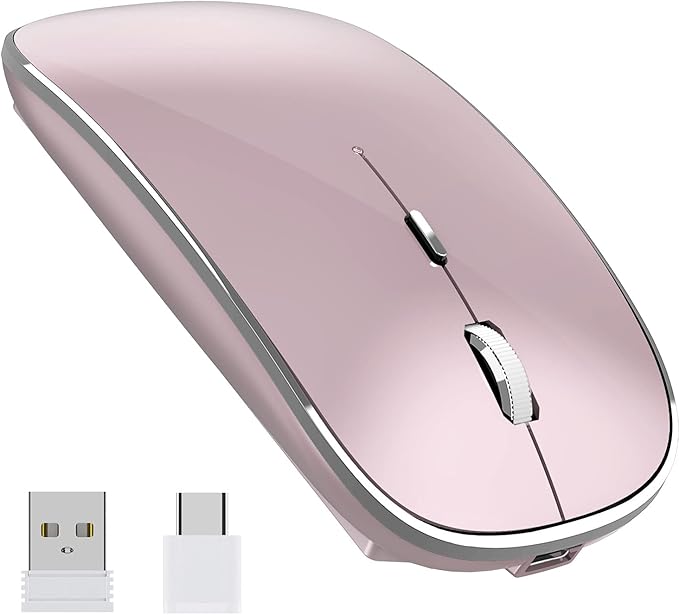 Halpilt Wireless Mouse Chargeable Portable Silent USB and Type-C Dual Mode Wireless Mouse 3 Adjustable DPI for Laptop, Mac, Android, PC (Q23S Rose Gold)