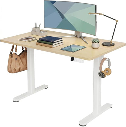 Claiks Electric Standing Desk, 48 x 24 Inch Height Adjustable Sit Stand Desk for Home Office, Computer Desk with Memory Presets, Cable Management & Headphone Hooks, 156 lbs Capacity, Nature