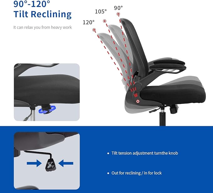 Home Office Chair Ergonomic Desk Chair Mesh Computer Chair Swivel Rolling Executive Task Chair with Lumbar Support Arms Mid Back Adjustable Chair for Men Adults, Black