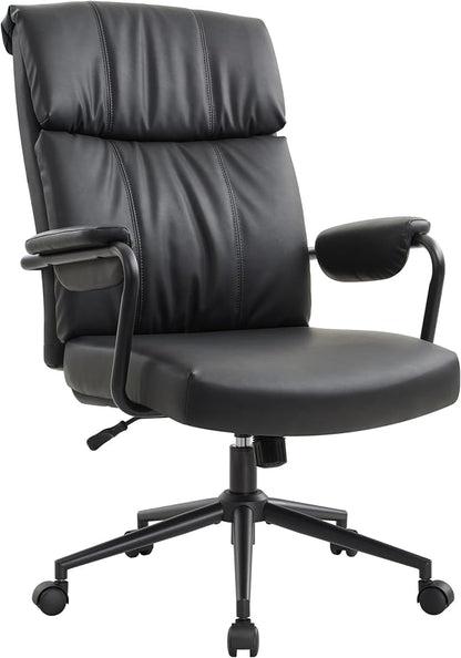 IWMH Home Office Desk Chair, Comfy Ergonomic Mid Century Modern Faux Leather Fabric Office Chair with Lumbar Support, Adjustable Height High-Back Swivel Computer Chairs, (Black)