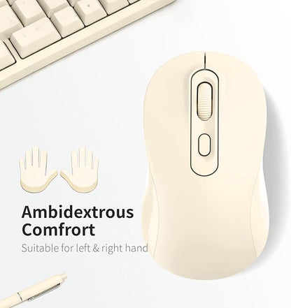Wireless Mouse, 2026 New Model, Silent Click Ergonomic Design, Portable, 4 Buttons, Adjustable DPI (800/1200/1600), for Laptop/PC/Office (Beige)