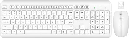 Wireless Keyboard and Mouse Combo, Full Size Silent Ergonomic Keyboard and Mouse, Long Battery Life, Optical Mouse, 2.4G Lag-Free Cordless Mice Keyboard for Computer, Mac, Laptop, PC, Windows(White)