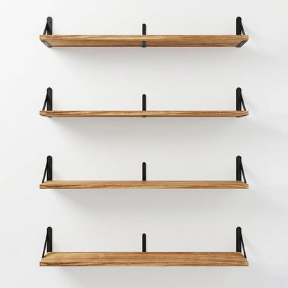 Long Wall Shelf,Large Floating Shelves for Wall,Wood Floating Bookshelves Hanging,Book Storage Display for Living Room Bedroom Office Bathroom Decor,4 Pack,36 Inch,Carbonized Black