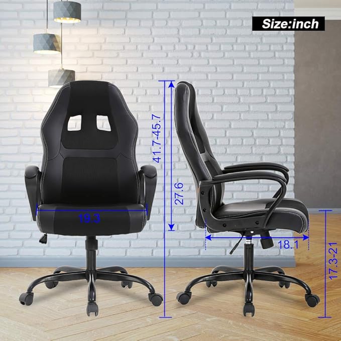 BestOffice Office Chair PC Gaming Chair Cheap Desk Chair Ergonomic PU Leather Executive Computer Chair Lumbar Support for Women, Men (Black)