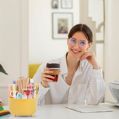 SKYDUE 360 Degree Rotating Desk Organizer, Dual-Purpose Pencil Pen Holder, Rotating Desk Pen Organizer with 5 Slots, Pencil Cup for Office, School, Home