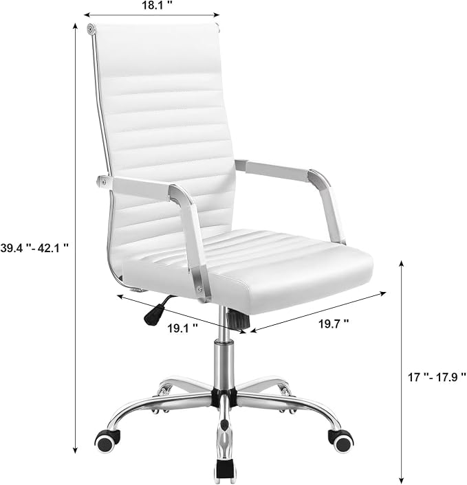 Shahoo Ribbed Office Chair, Mid-Back PU Leather Office Chair Executive Task Chair with 360° Swivel Wheels for Conference Room, Home Offices (White)