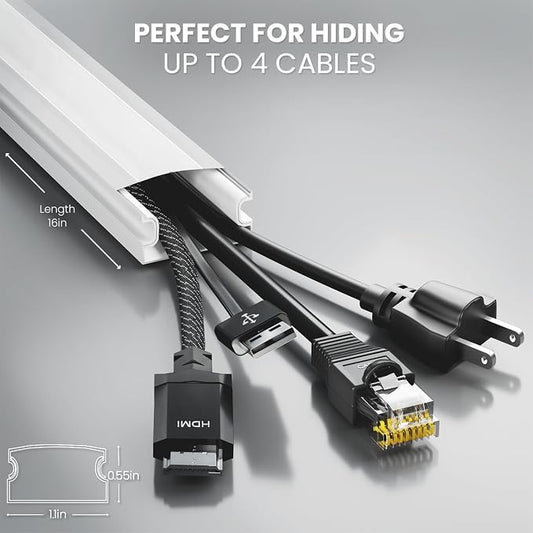 EVEO Cord Hider - 300” Cord Cover Wall Cable Hider, Cable Concealer, Wire Hiders for TV on Wall. Cable Management, Cord Hider Cable Raceway Wire Covers for Cords (White, Large)