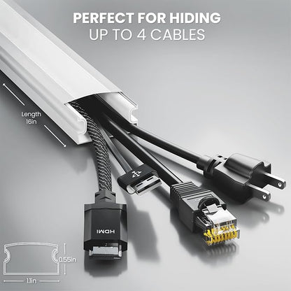 Cord Covers for Wires on Wall - 150in Cable Management Cable Hider - Cord Hiders for TV On Wall - Paintable Cable Concealer - Wire Covers for Cords - 10X (L16 x W1.1 x H0.55) - Large | White