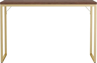 Martha Stewart Noah Home Office Parsons Desk in Walnut Wood Grain with Polished Brass Metal Frame
