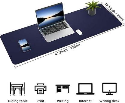 AFIING Leather Desk Pad Protector, Large Desk Mat with Natural Cork & PU Leather, Mouse Pad, Non-Slip, Waterproof Desk Writing Pad for Office and Home Blue
