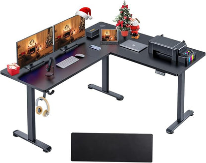 farexon L Shaped Standing Desk Adjustable Height, 63 x 55 Inch Corner Stand up Desk for Home Office with 39x18 in Mouse Pad, Electric Standing Computer Workstation with Headphone Hook,Black