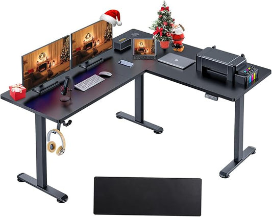 farexon L Shaped Standing Desk Adjustable Height, 63 x 55 Inch Corner Stand up Desk for Home Office with 39x18 in Mouse Pad, Electric Standing Computer Workstation with Headphone Hook,Black